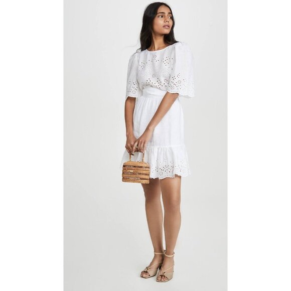 LA VIE By REBECCA TAYLOR Sarcelle White Linen Eyelet Embroidered Dress, Size S - Picture 2 of 16